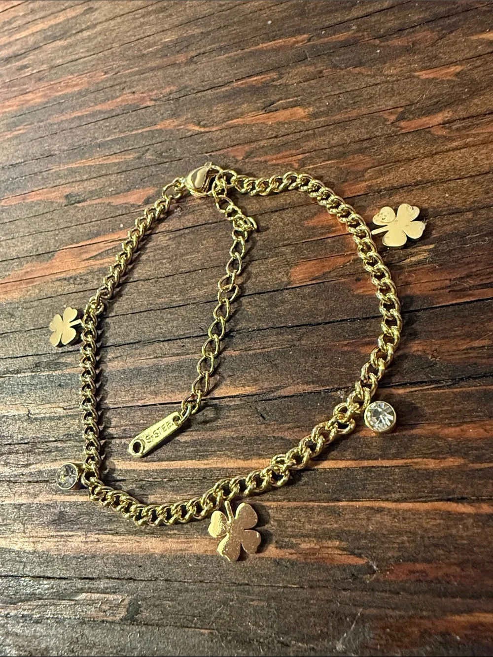 Gold Plated On Stainless Dainty Clover Charm Bracelet - Women Accessories